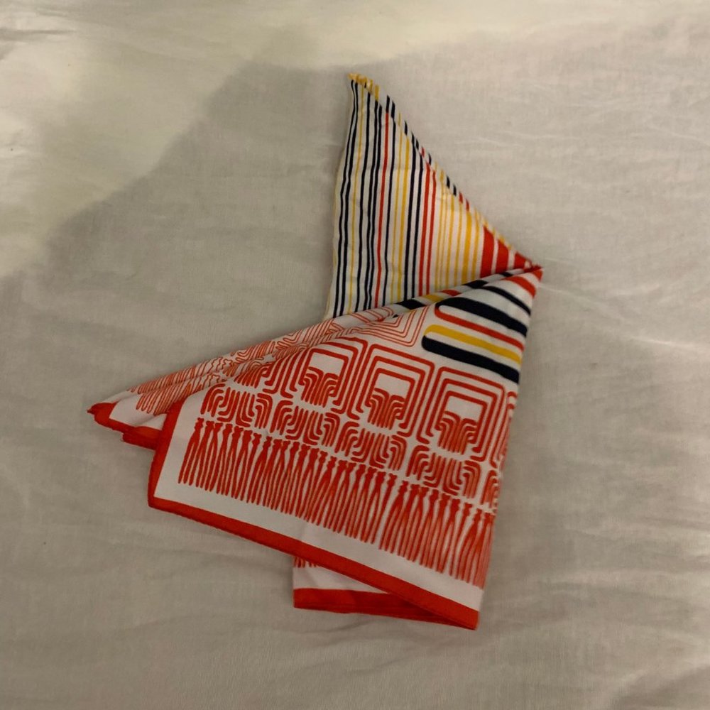 Vintage 60s 70s Made in Italy Mid Century Modern geometric scarf mod stripes an - Picture 2 of 10